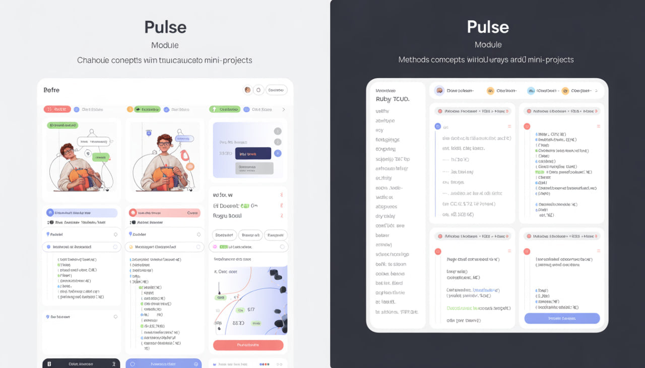 Two screens displaying the 'Pulse' module with project management features on a white background.