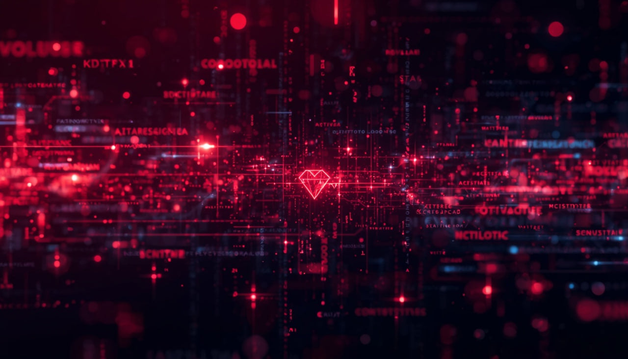 Red and blue digital network animation with heart symbol