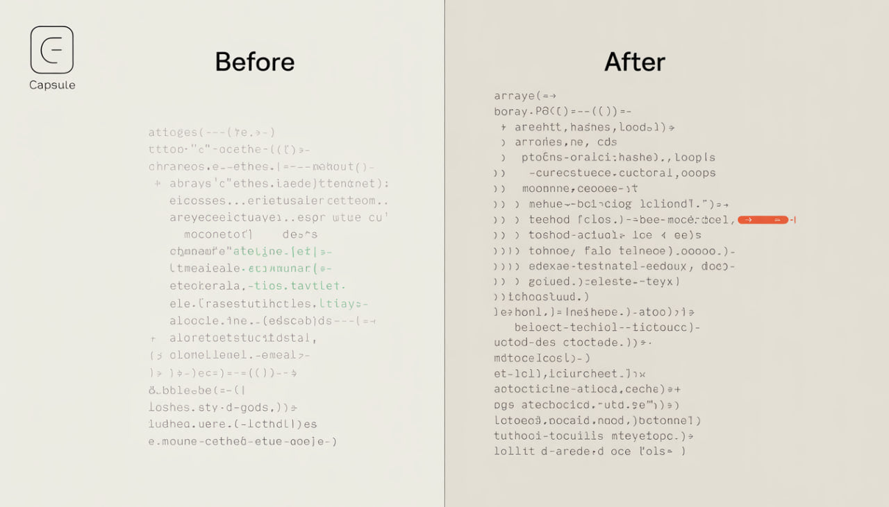 Comparison of code before and after using a code formatting tool on a light gray background.