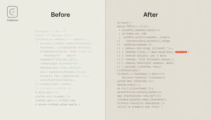 Comparison of code before and after using a code formatting tool on a light gray background.
