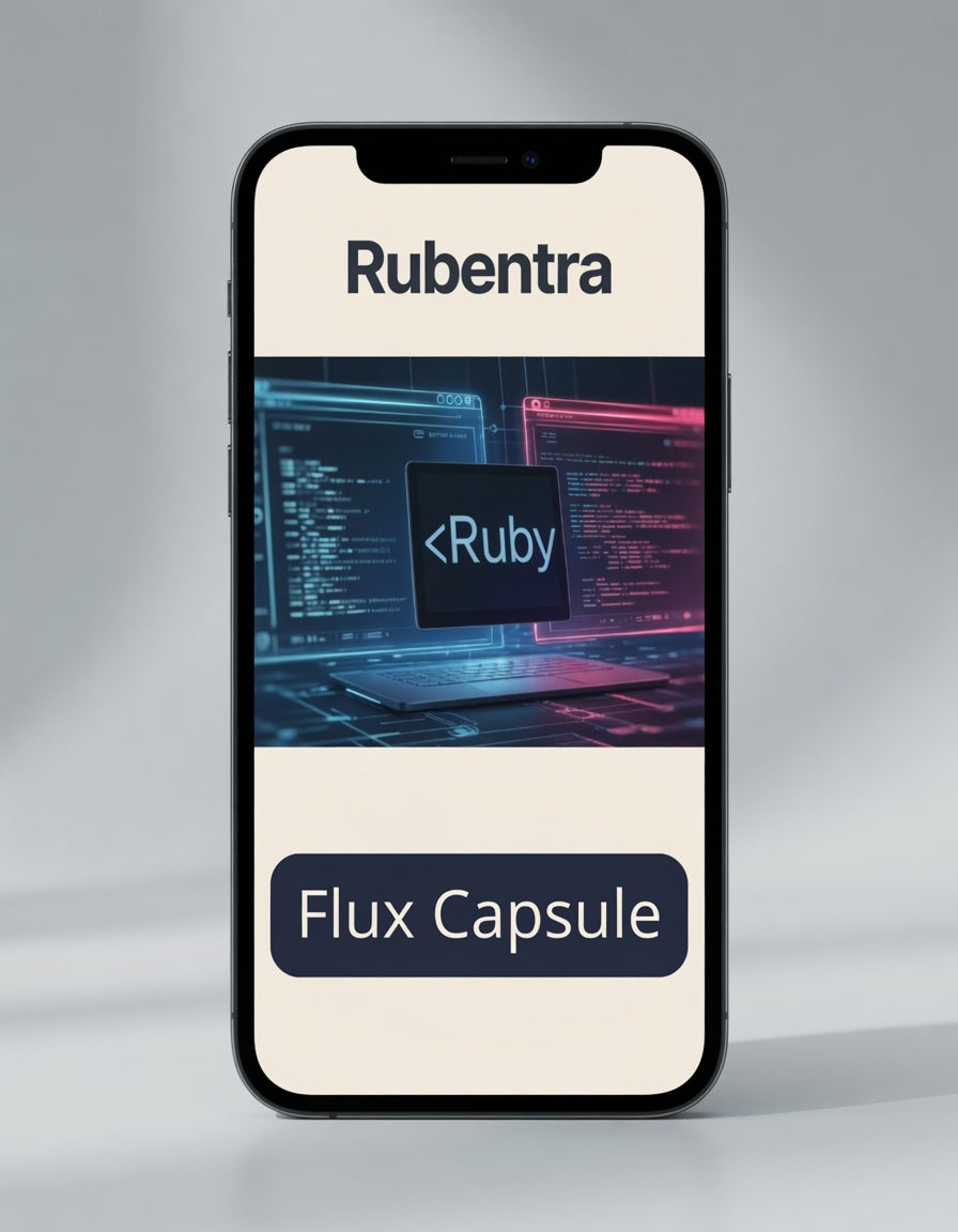 Phone with Rubentra and Flux Capsule branding on a gray background