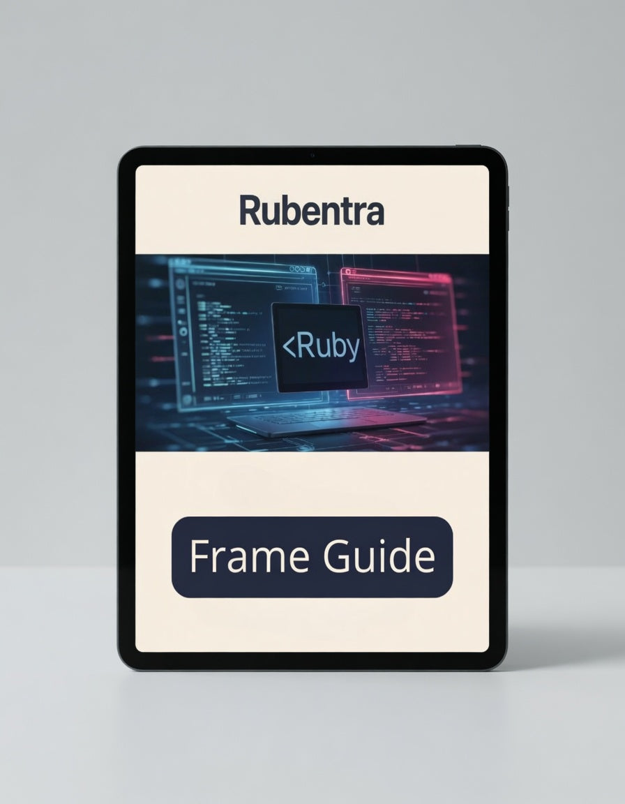 Rubentra Frame Guide with Ruben logo on a gray background