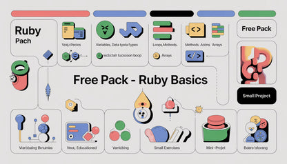 Free pack for Ruby basics with various icons and text on a white background