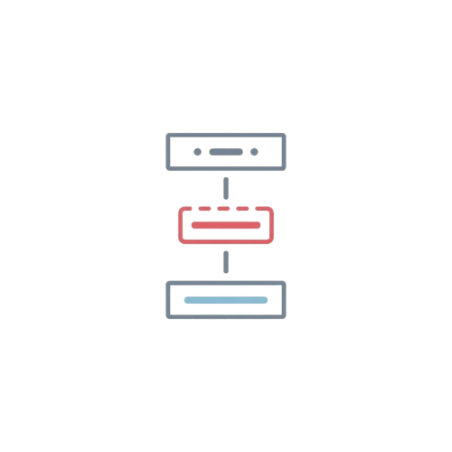 Diagram with three rectangular shapes connected by lines on a white background