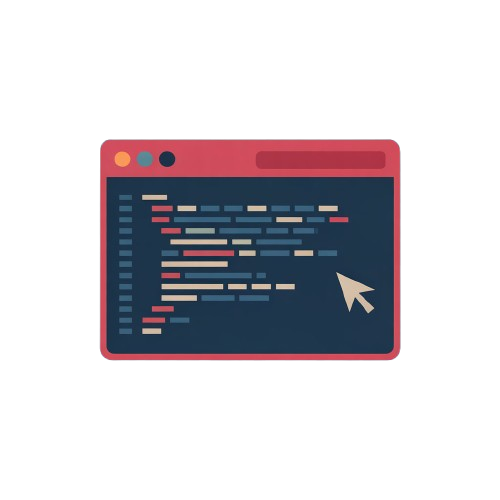 Illustration of a computer screen with code and a cursor on a white background