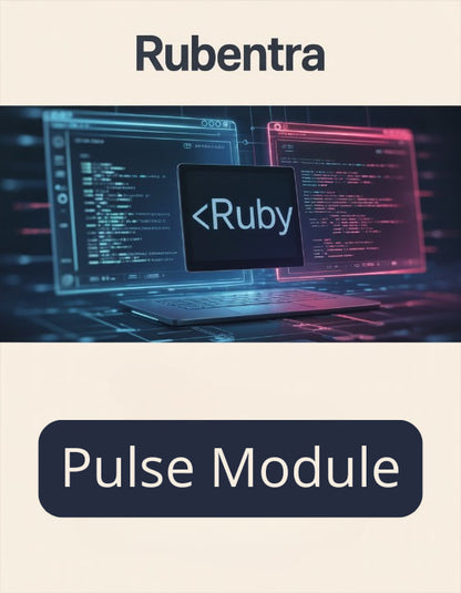 Laptop with Ruby programming interface on screen, Rubentra logo above, 'Pulse Module' text below.