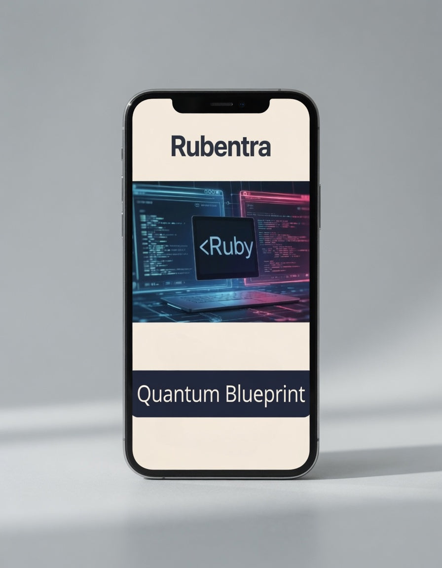 Phone displaying Rubentra's Quantum Blueprint on a gray background
