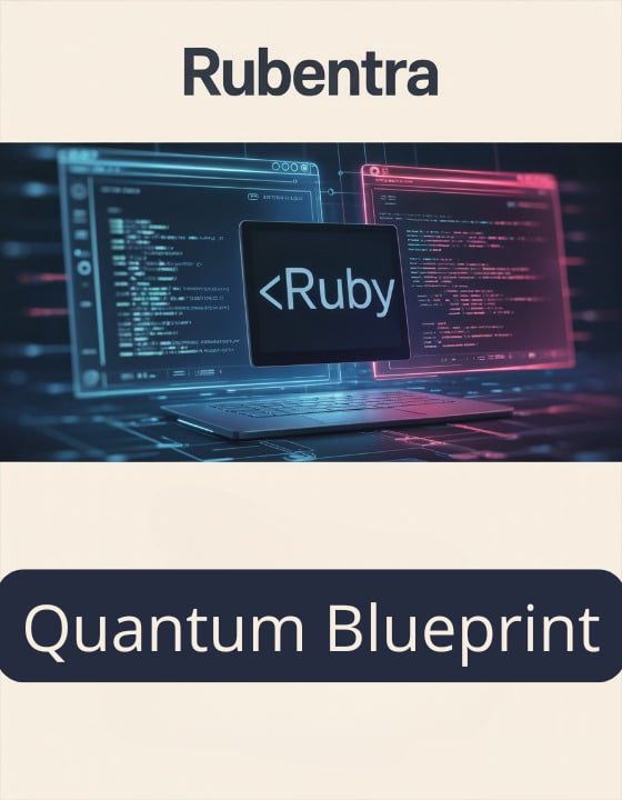 Laptop with Ruby programming language on screen and Rubentra branding