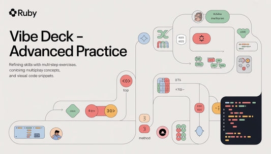 Vibe Deck - Advanced Practice graphic with Ruby logo and coding elements.